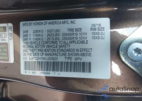 2019 Acura Rdx Advance Package from USA, damaged, VIN 5J8TC2H76KL000623